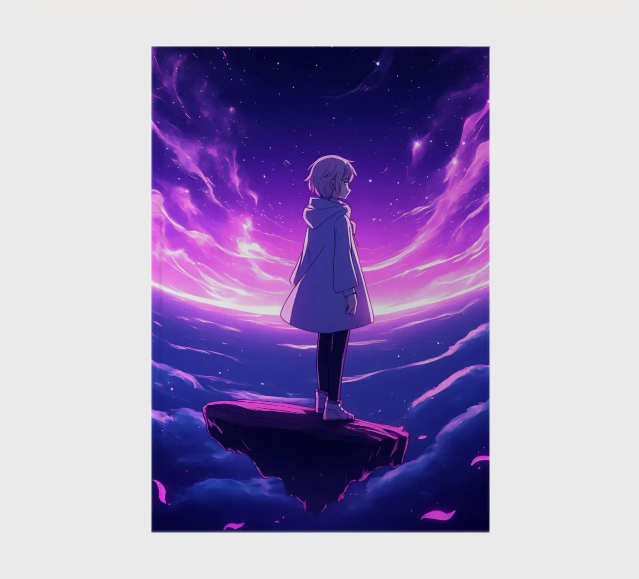 A Girl Standing On A Floating Island In Dreamland Lofi Art notebook by LoFi Gallery