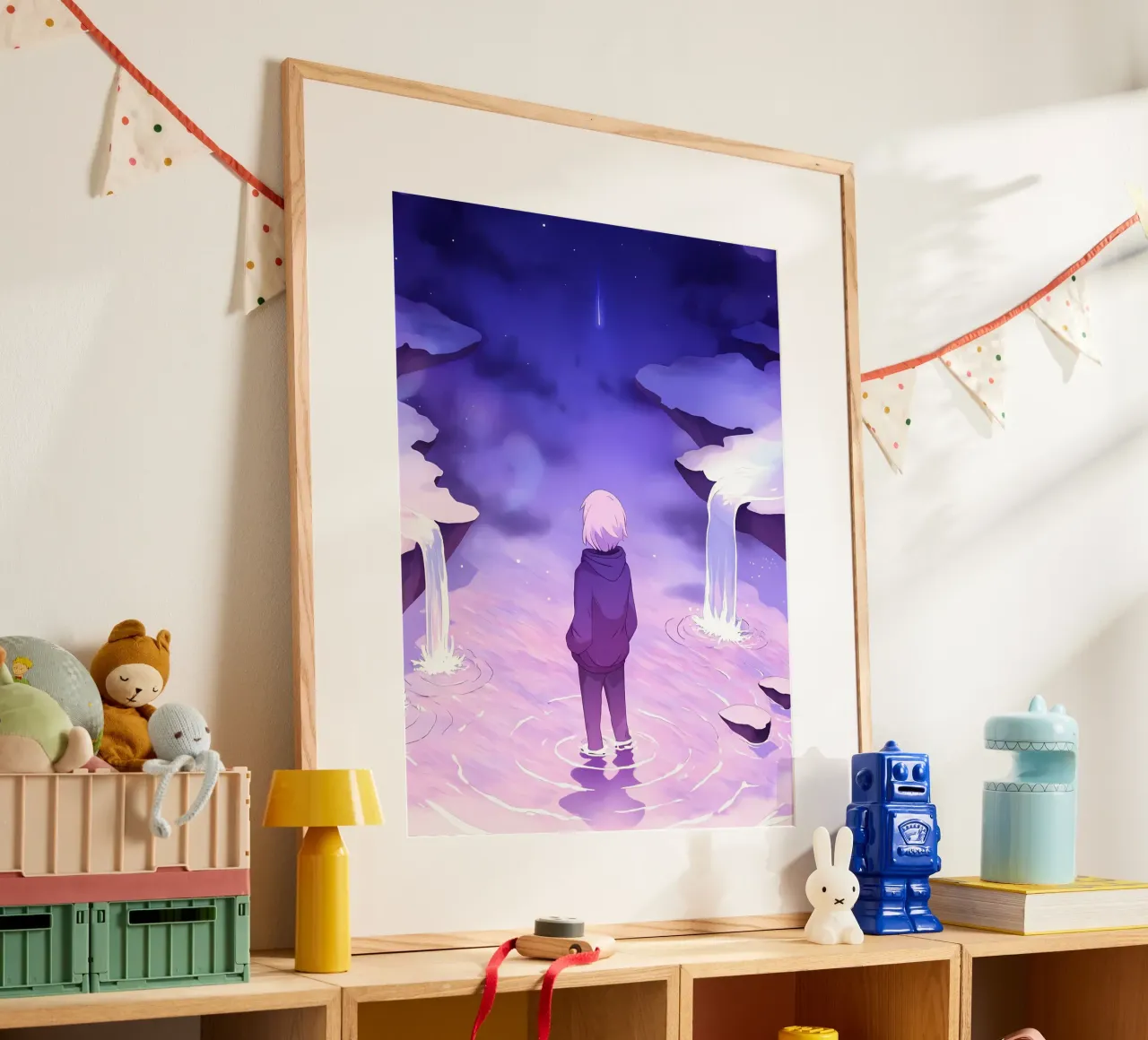 Un ragazzo in piedi in cascate da sogno Lofi Art carta hahnemühle da LoFi Gallery