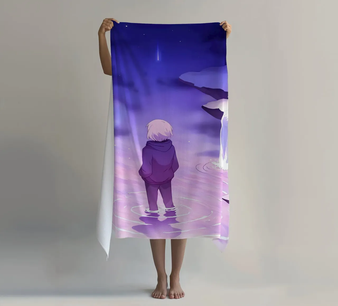 Un ragazzo in piedi in cascate da sogno Lofi Art telo mare da LoFi Gallery