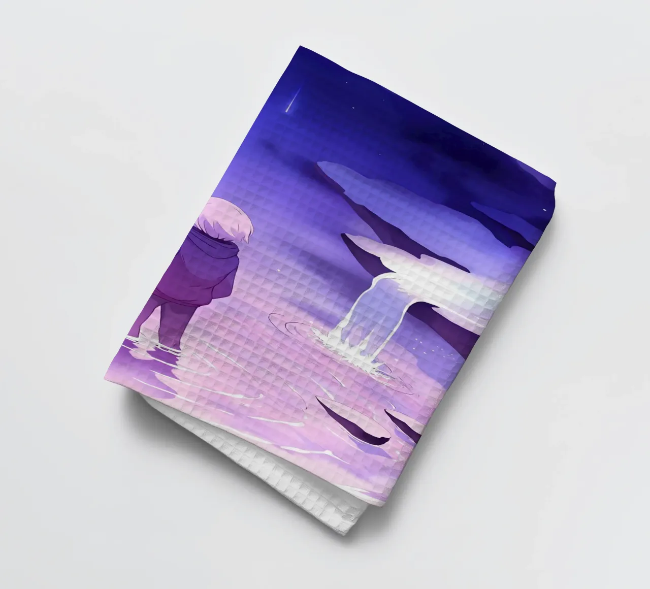 Un ragazzo in piedi in cascate da sogno Lofi Art canovaccio da cucina da LoFi Gallery