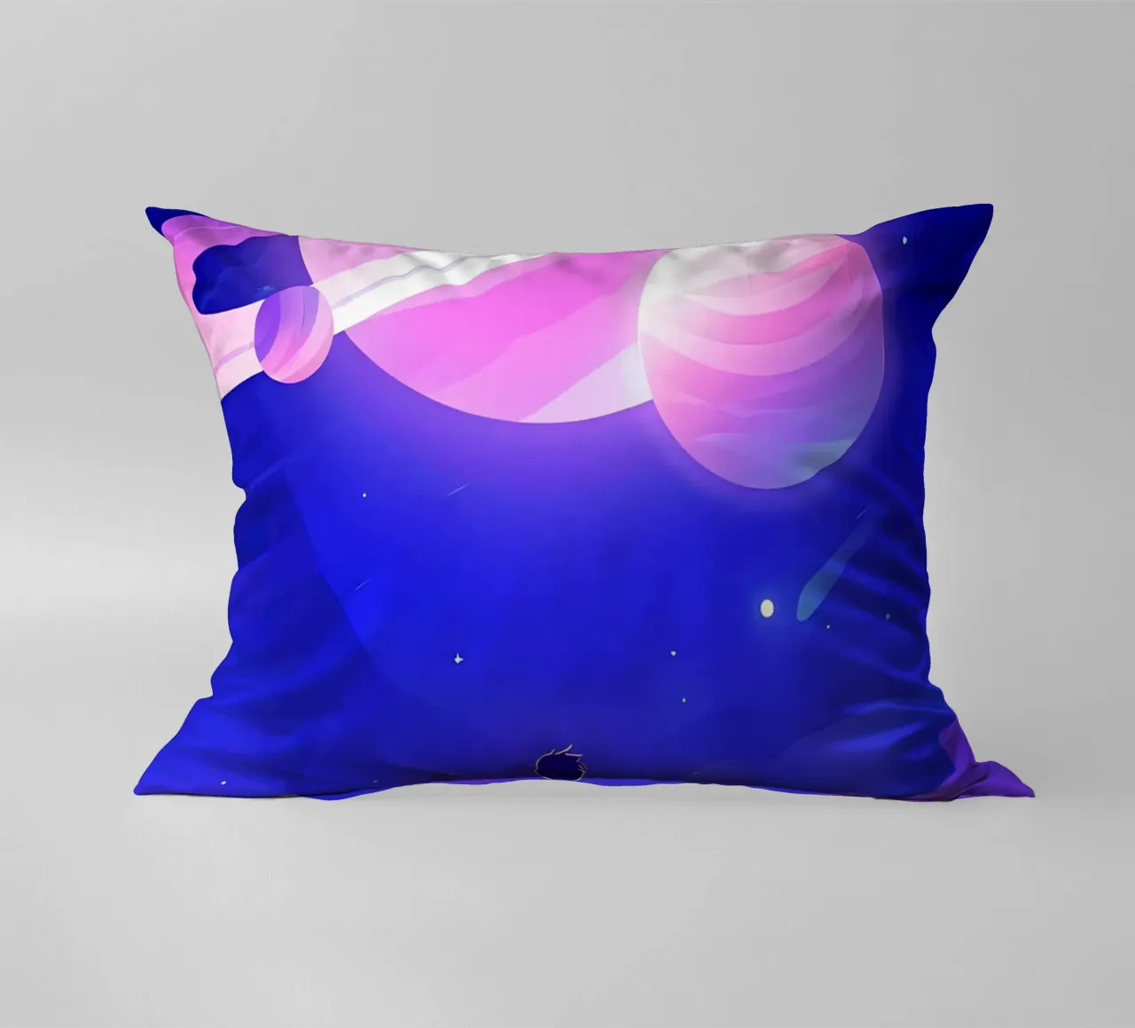 Un garçon regardant un groupe de planètes de la lune rêveuse Lofi Art coussin de LoFi Gallery