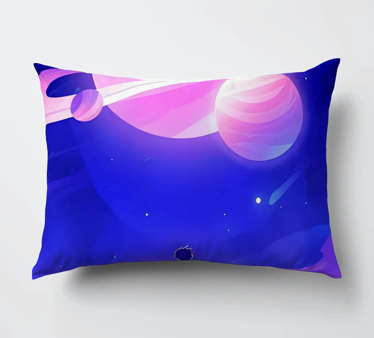 Un garçon regardant un groupe de planètes de la lune rêveuse Lofi Art coussin de LoFi Gallery