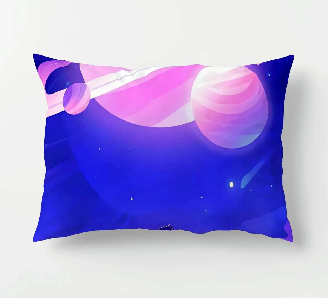 Un garçon regardant un groupe de planètes de la lune rêveuse Lofi Art coussin de LoFi Gallery