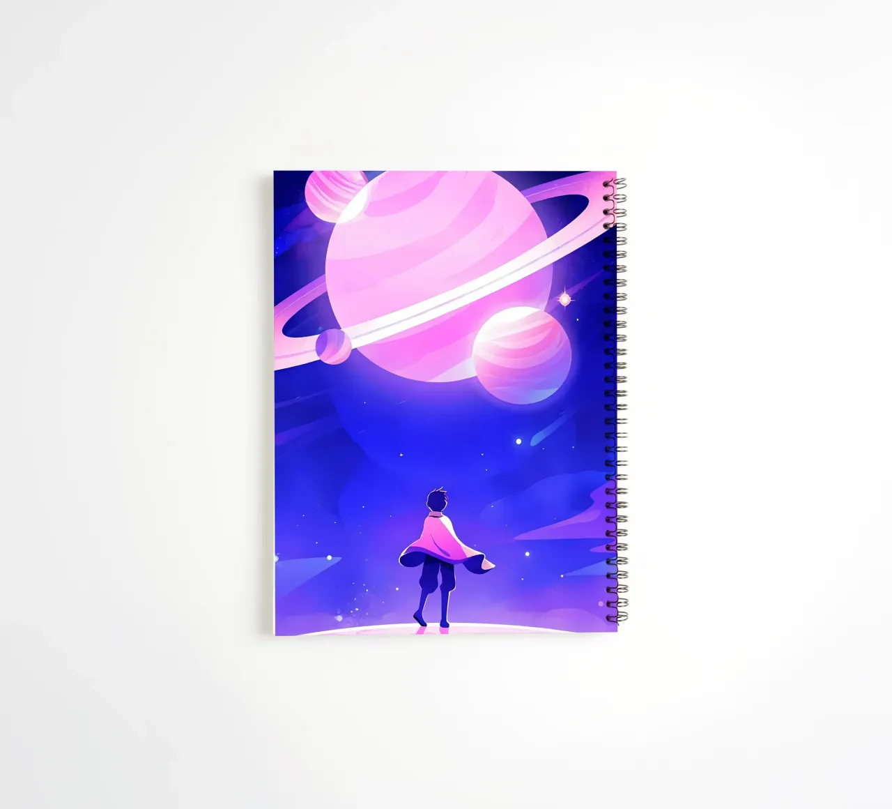 A Boy Looking At A Group Of Planet From Dreamy Moon Lofi Art spiral notebook by LoFi Gallery