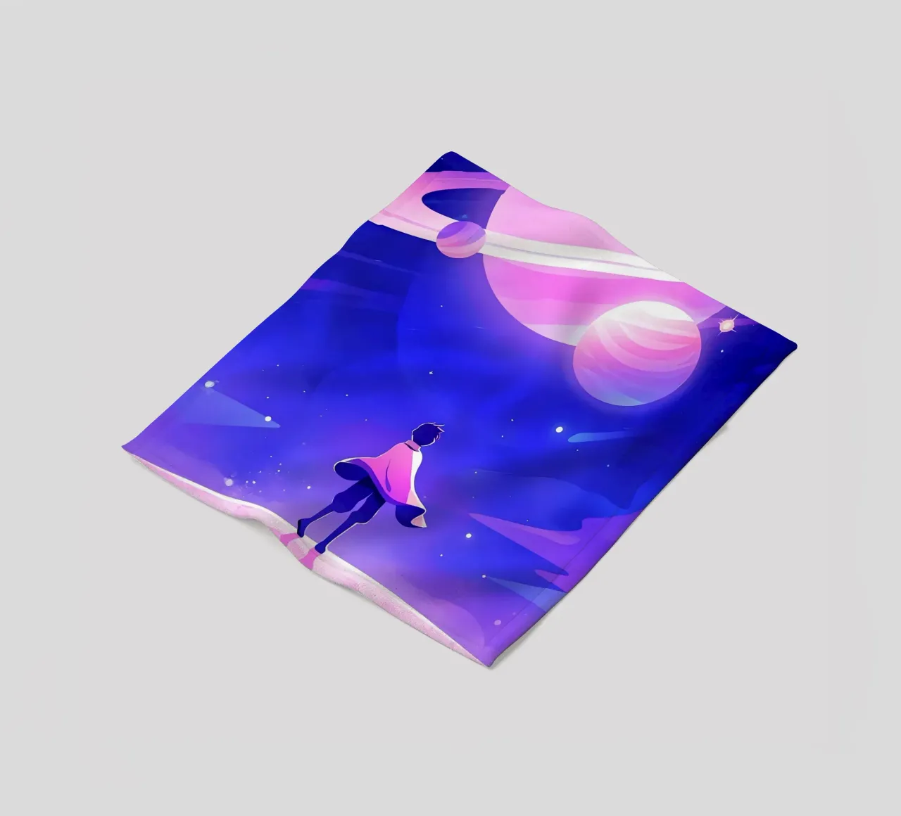 A Boy Looking At A Group Of Planet From Dreamy Moon Lofi Art fleece blanket by LoFi Gallery