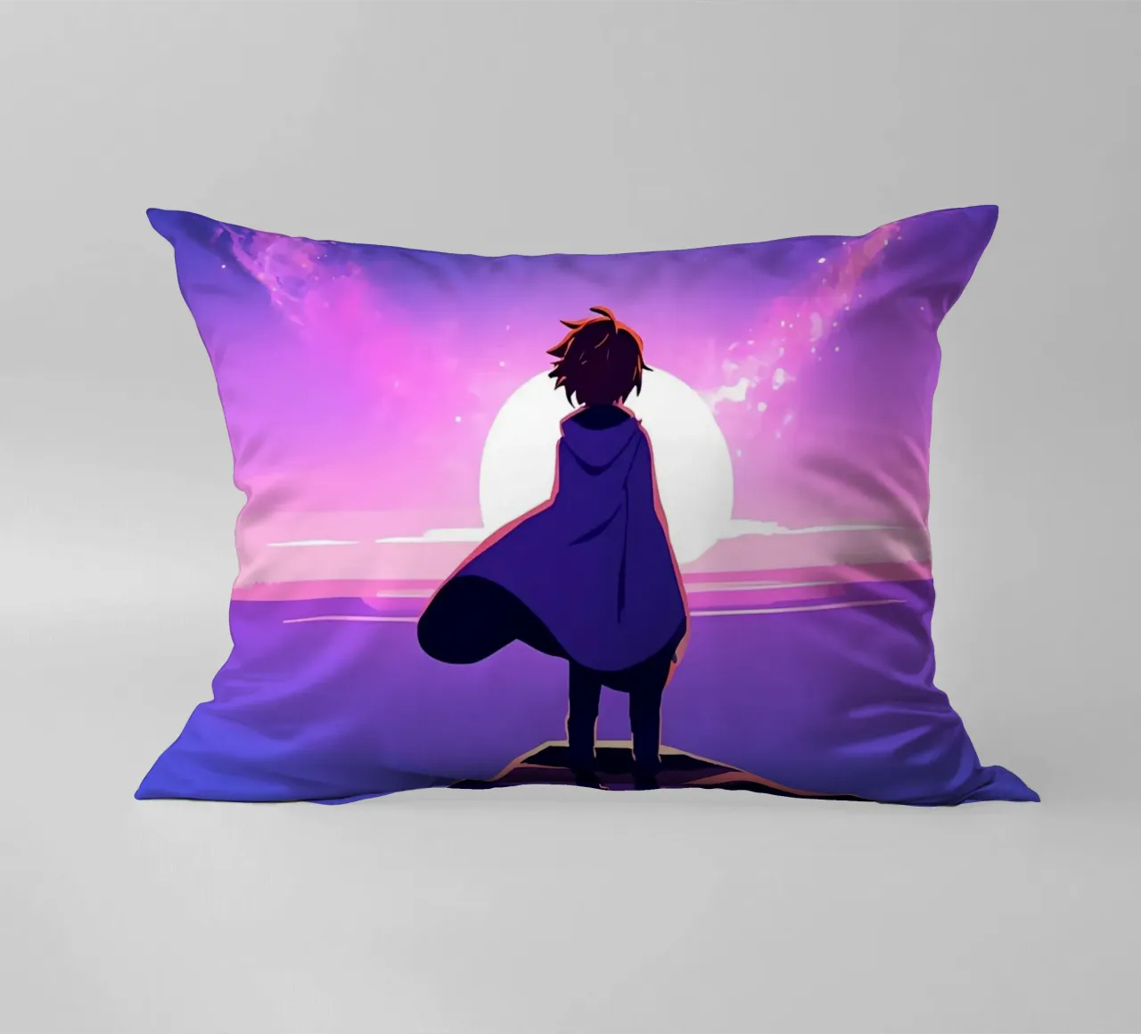 Un ragazzo che guarda il tramonto sotto una nuvola luminosa RIng Lofi Art cuscino da LoFi Gallery