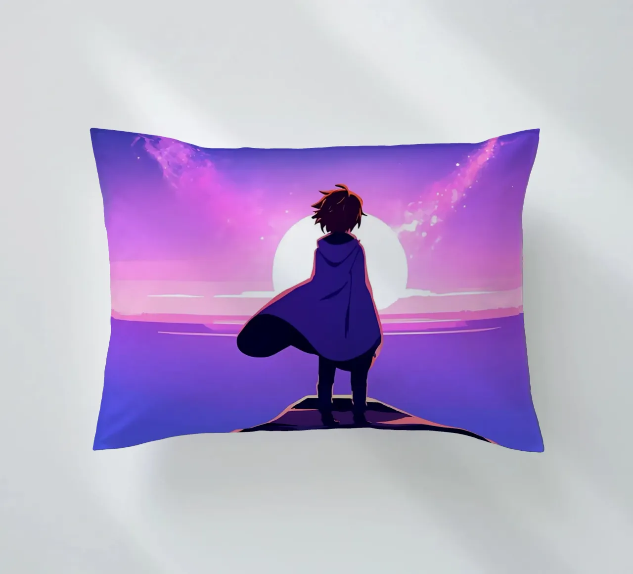Un ragazzo che guarda il tramonto sotto una nuvola luminosa RIng Lofi Art cuscino da LoFi Gallery
