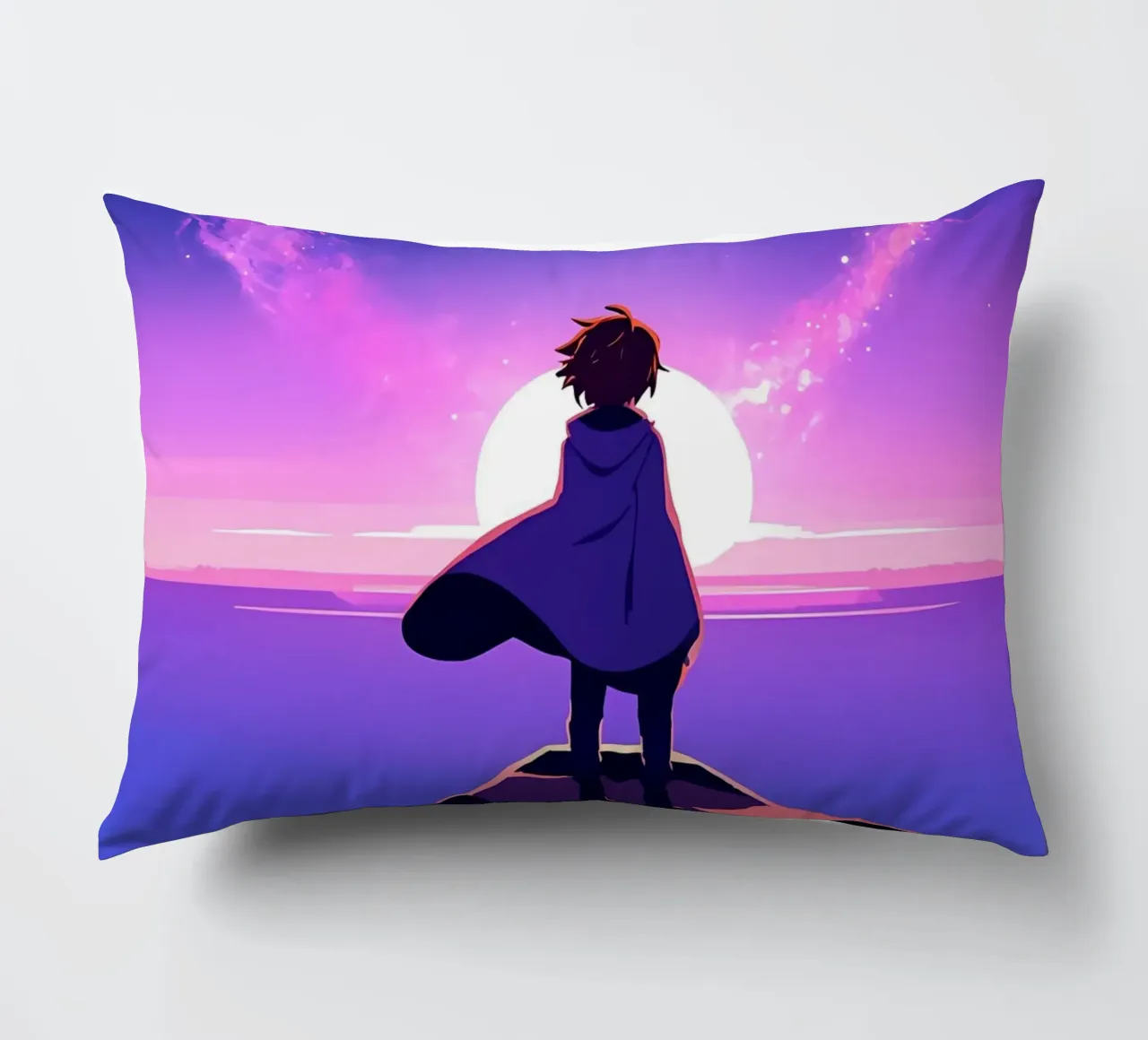 Un ragazzo che guarda il tramonto sotto una nuvola luminosa RIng Lofi Art cuscino da LoFi Gallery