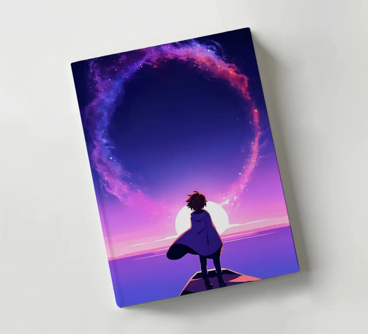 A Boy Looking At Sunset Under Glowing Cloud RIng Lofi Art notebook by LoFi Gallery