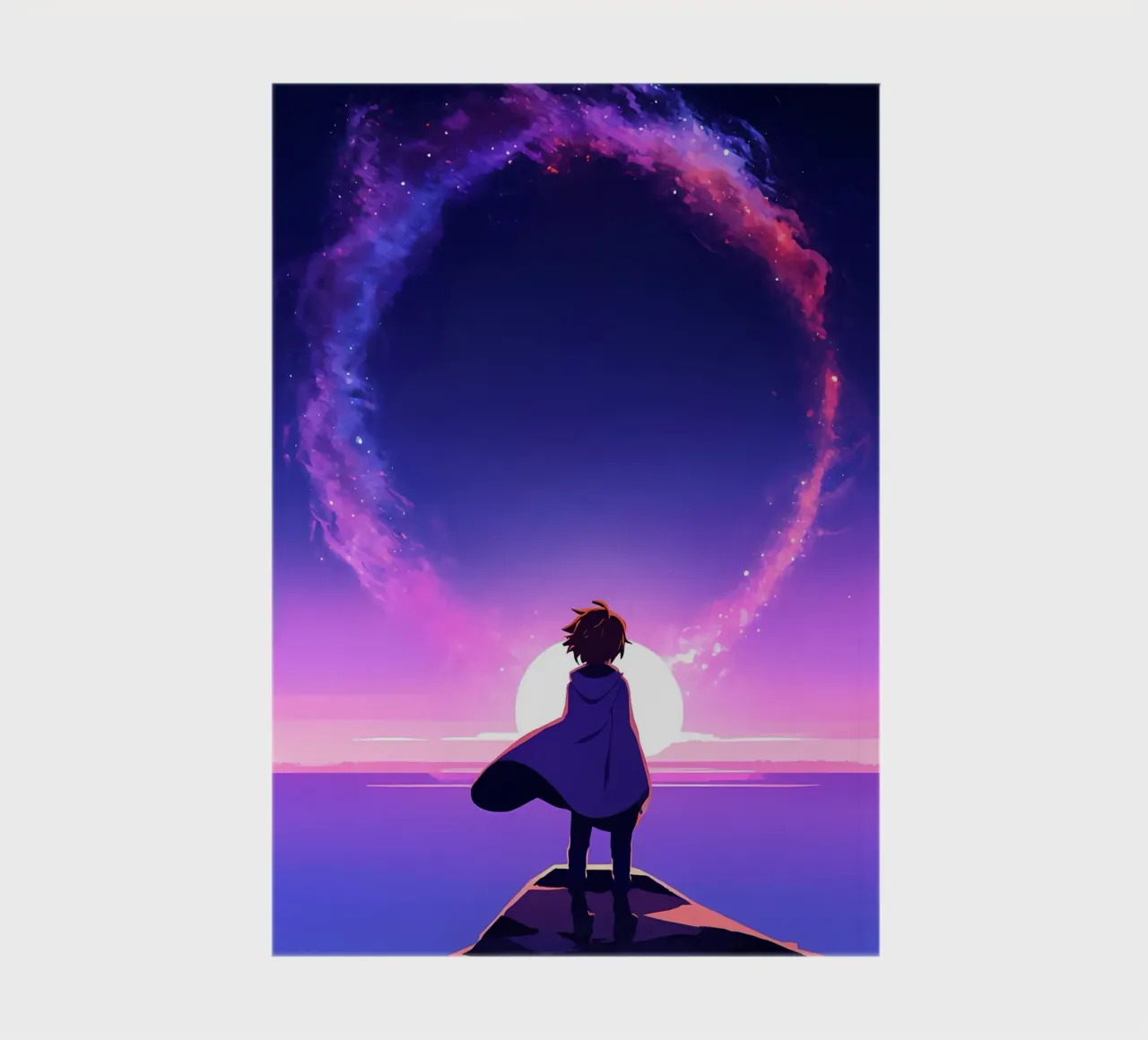 A Boy Looking At Sunset Under Glowing Cloud RIng Lofi Art notebook by LoFi Gallery