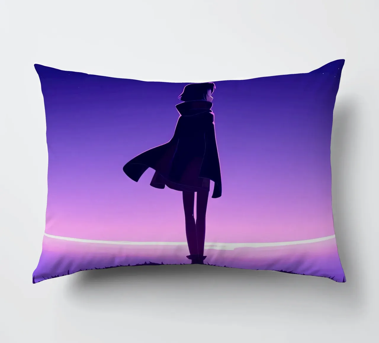 A Girl Standing And Looking At Falling Star Night Lofi Art decorative cushion by LoFi Gallery