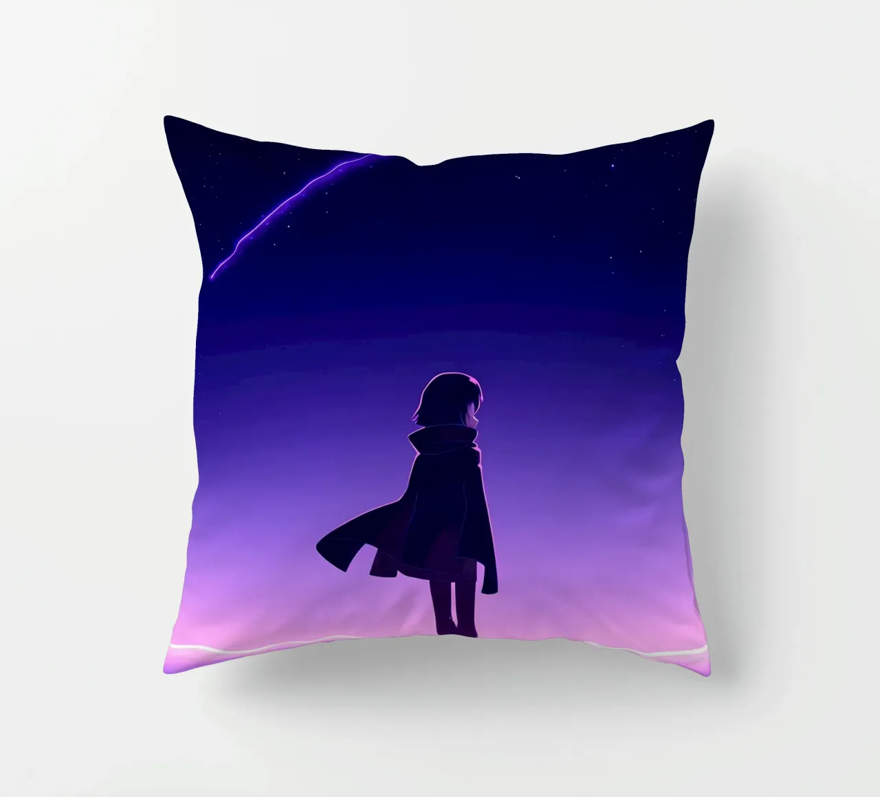 A Girl Standing And Looking At Falling Star Night Lofi Art decorative cushion by LoFi Gallery
