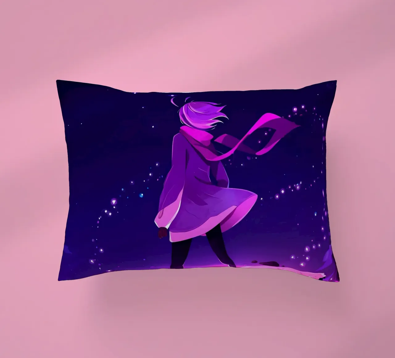 Una ragazza in piedi su un asteroide galleggiante Lofi Art cuscino da LoFi Gallery