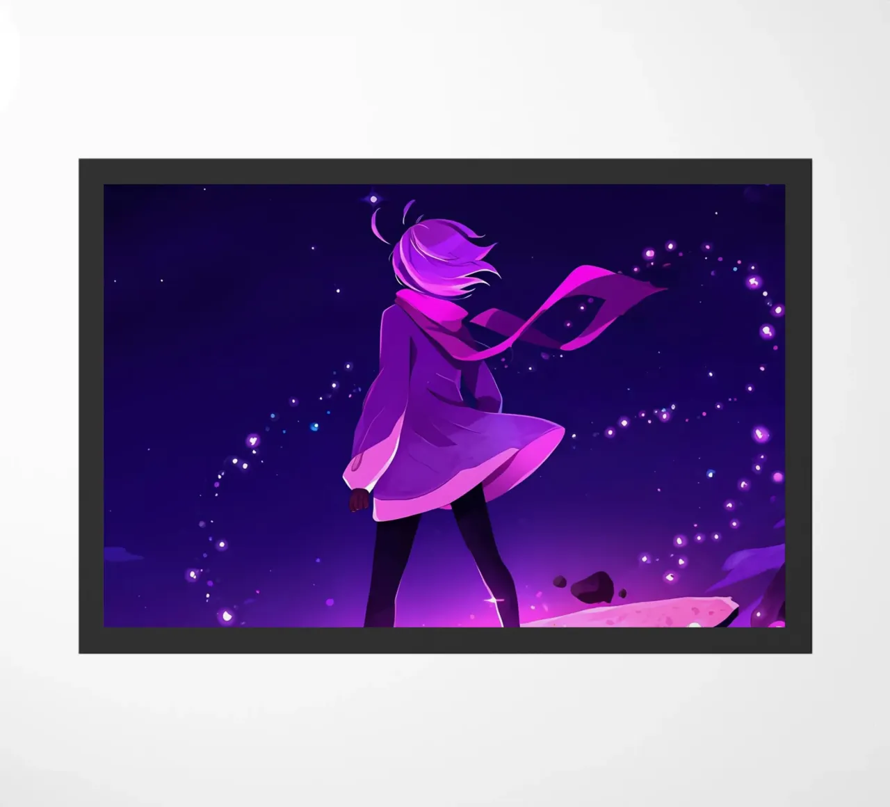 A Girl Standing Standing On A Floating Asteroid Lofi Art doormat by LoFi Gallery