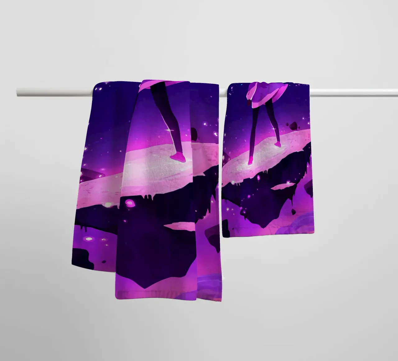 A Girl Standing Standing On A Floating Asteroid Lofi Art towel by LoFi Gallery