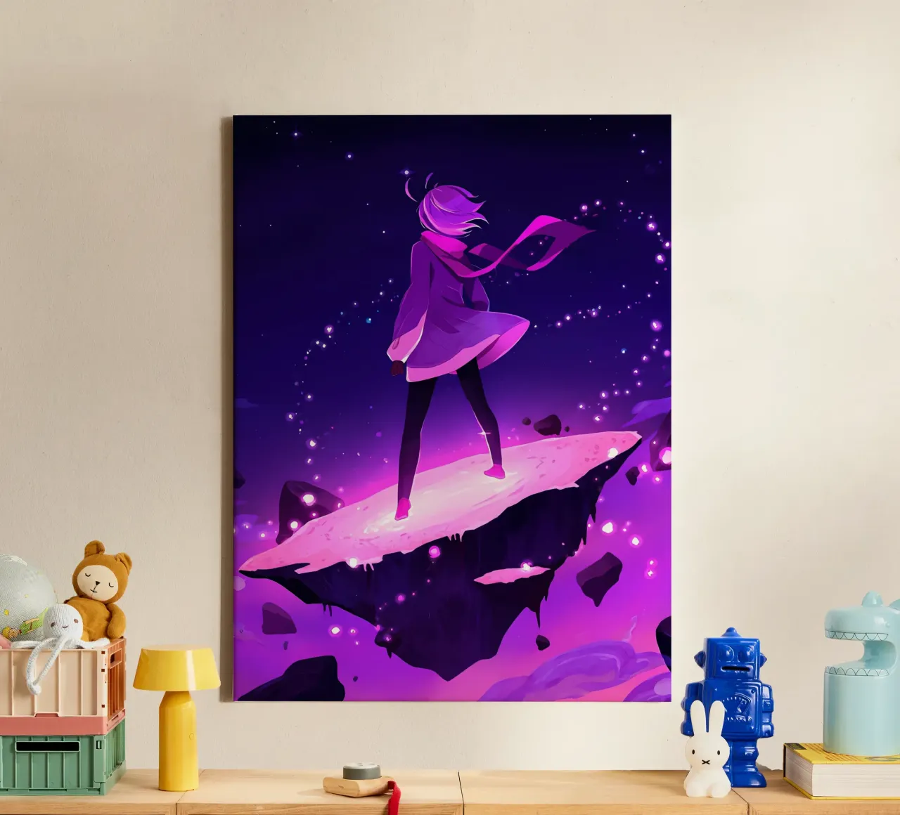 A Girl Standing Standing On A Floating Asteroid Lofi Art canvas by LoFi Gallery