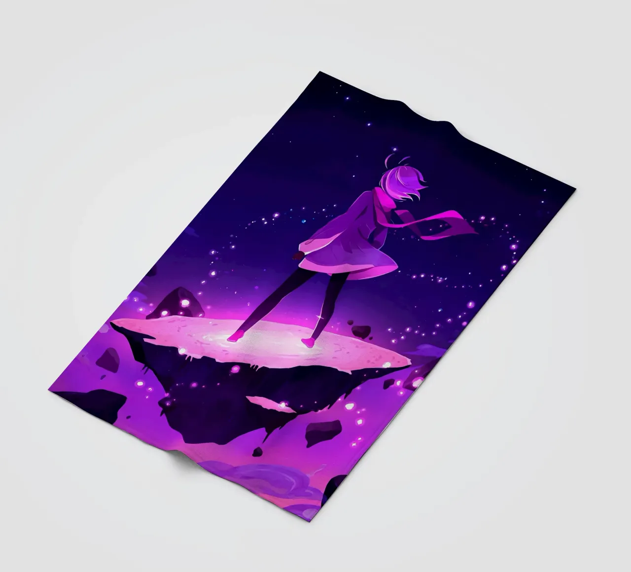 A Girl Standing Standing On A Floating Asteroid Lofi Art fleece blanket by LoFi Gallery
