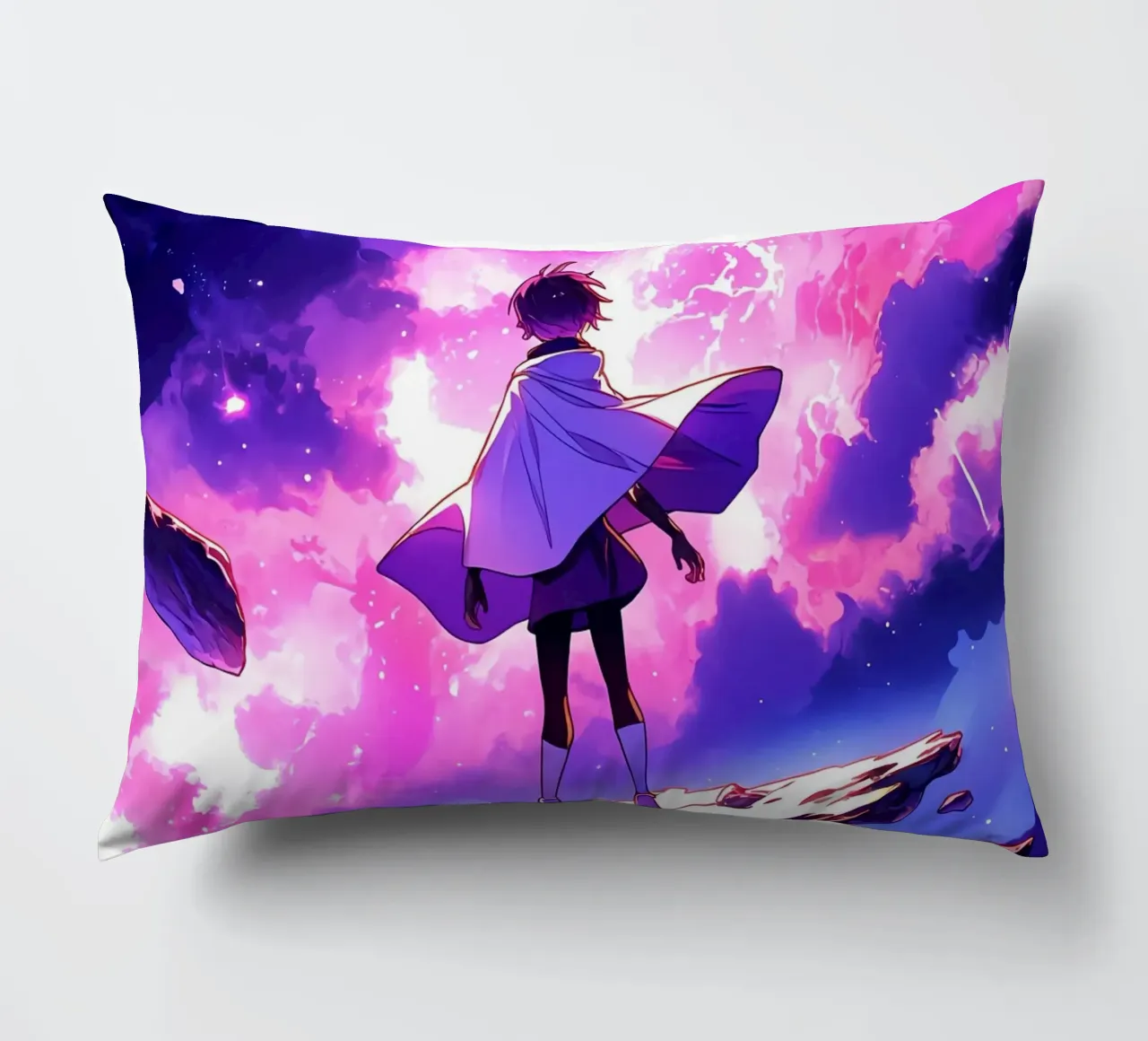 Una ragazza in piedi su un asteroide nello spazio Lofi Art cuscino da LoFi Gallery