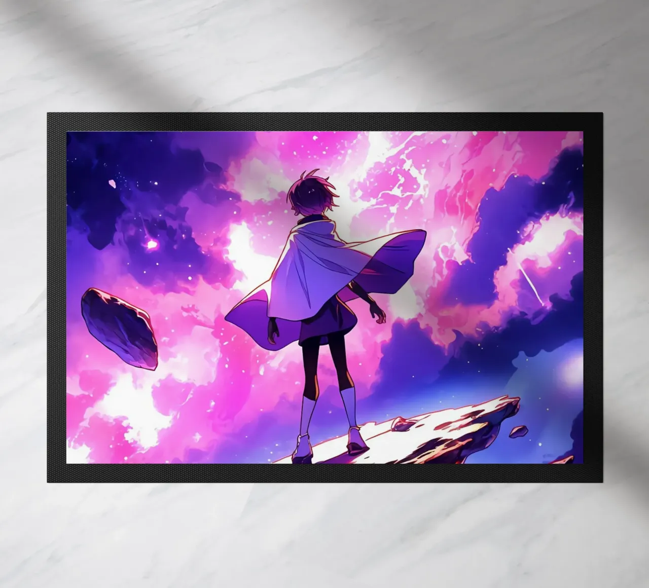 Una ragazza in piedi su un asteroide nello spazio Lofi Art zerbino da LoFi Gallery