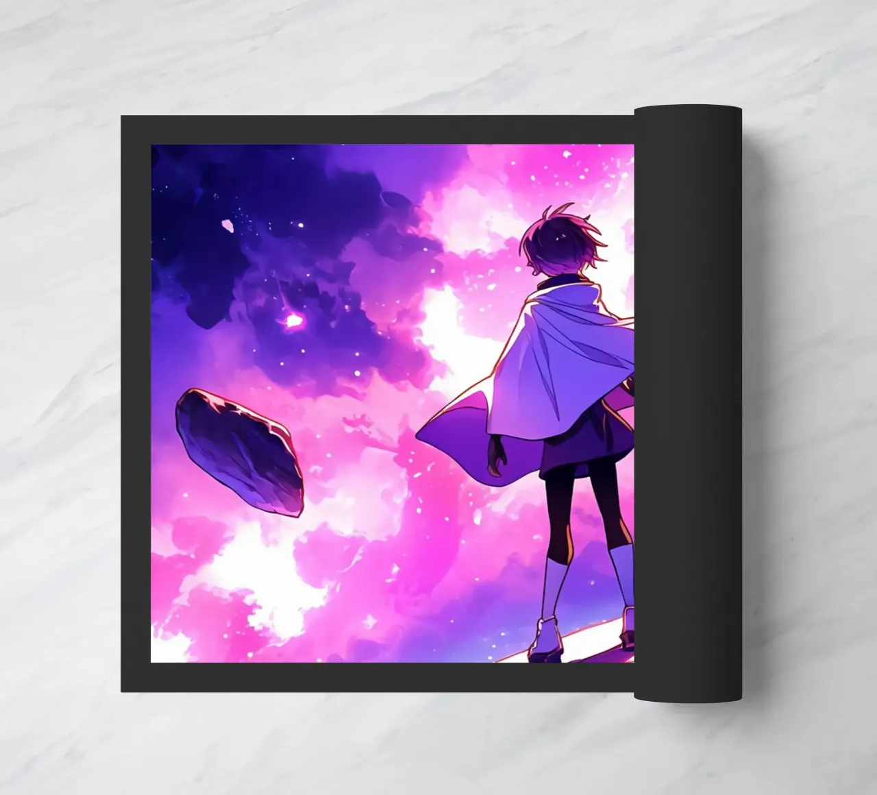 Una ragazza in piedi su un asteroide nello spazio Lofi Art zerbino da LoFi Gallery