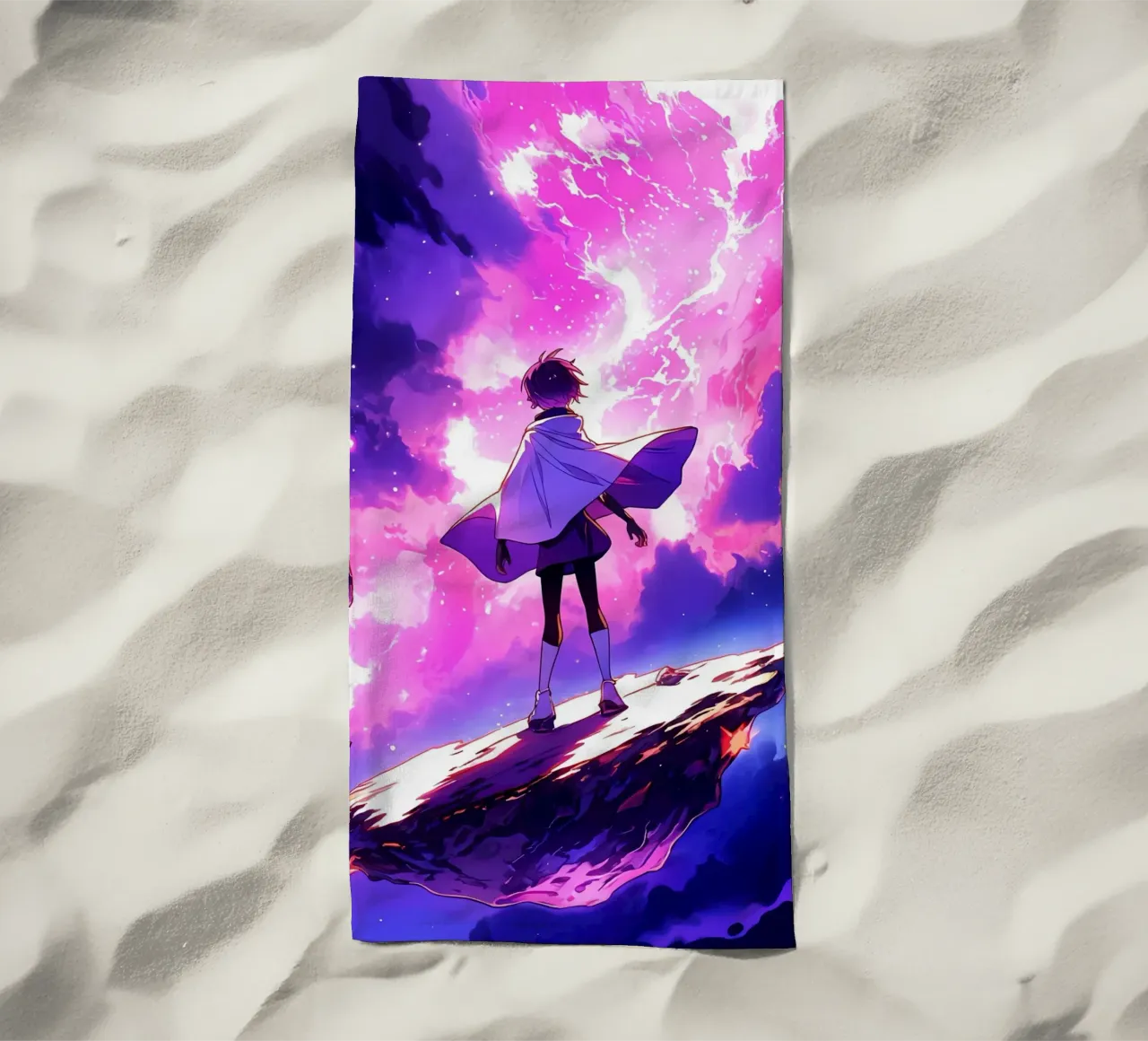 Una ragazza in piedi su un asteroide nello spazio Lofi Art telo mare da LoFi Gallery