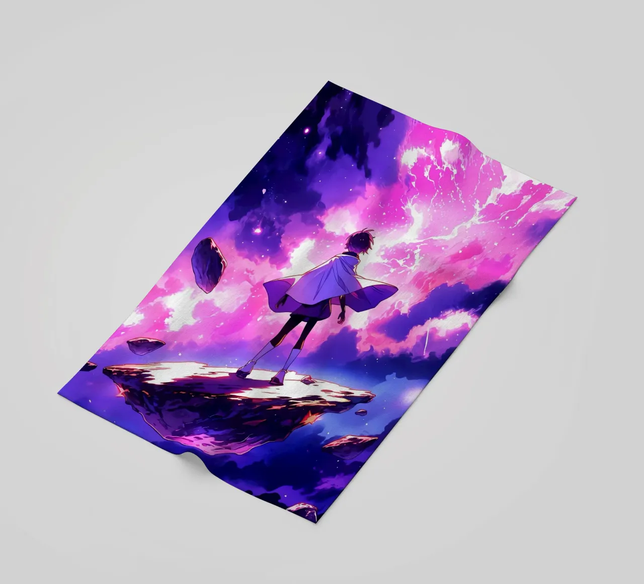 Una ragazza in piedi su un asteroide nello spazio Lofi Art telo mare da LoFi Gallery