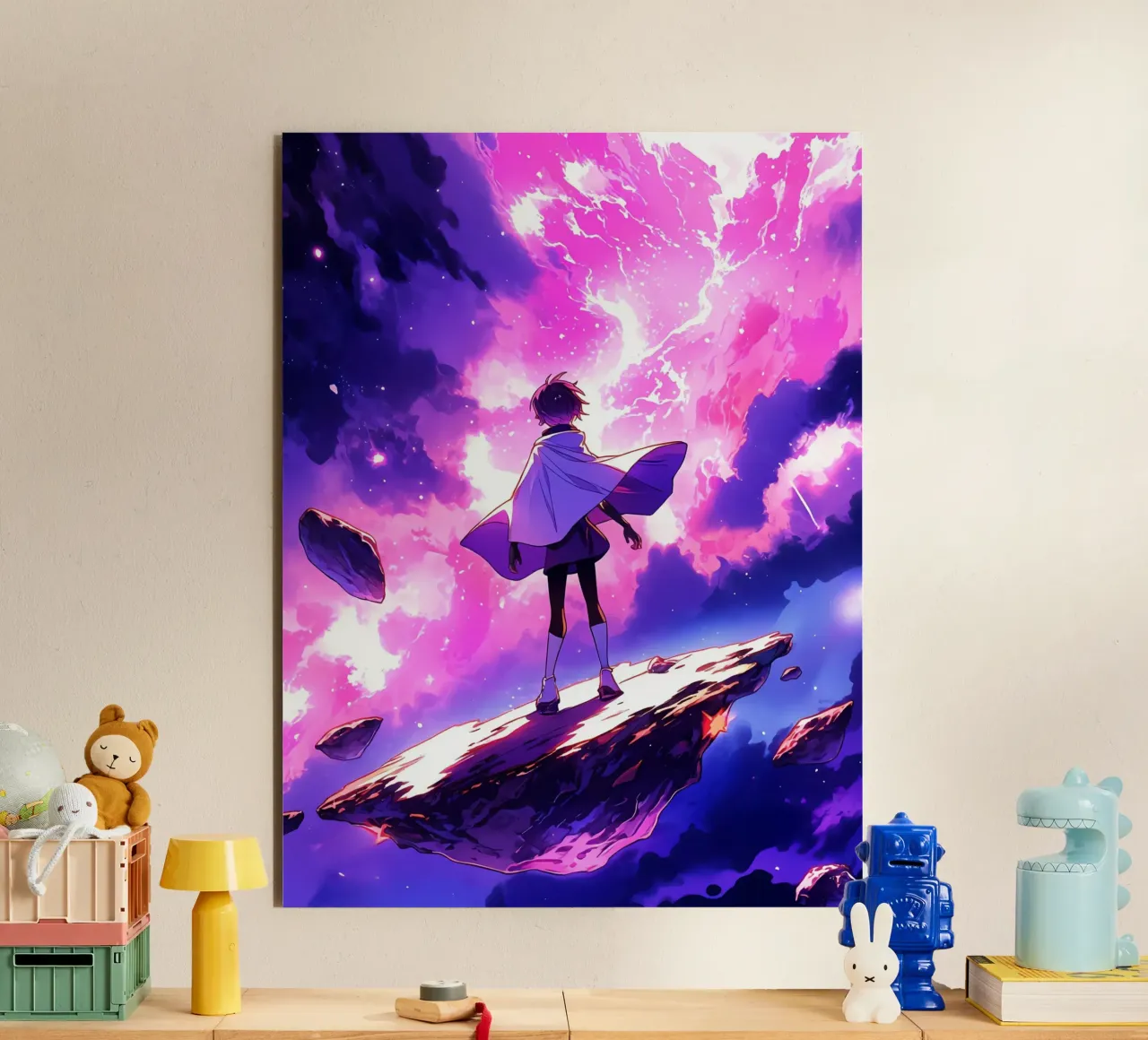 Ein Mädchen, das auf einem Asteroiden im Weltraum steht Lofi Art Forex-Platte von LoFi Gallery