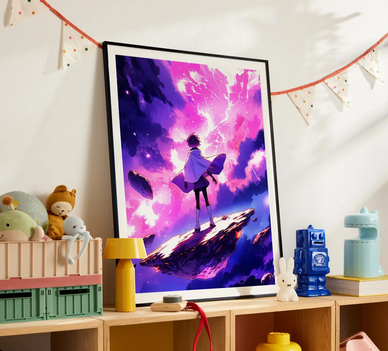 Una ragazza in piedi su un asteroide nello spazio Lofi Art poster da LoFi Gallery