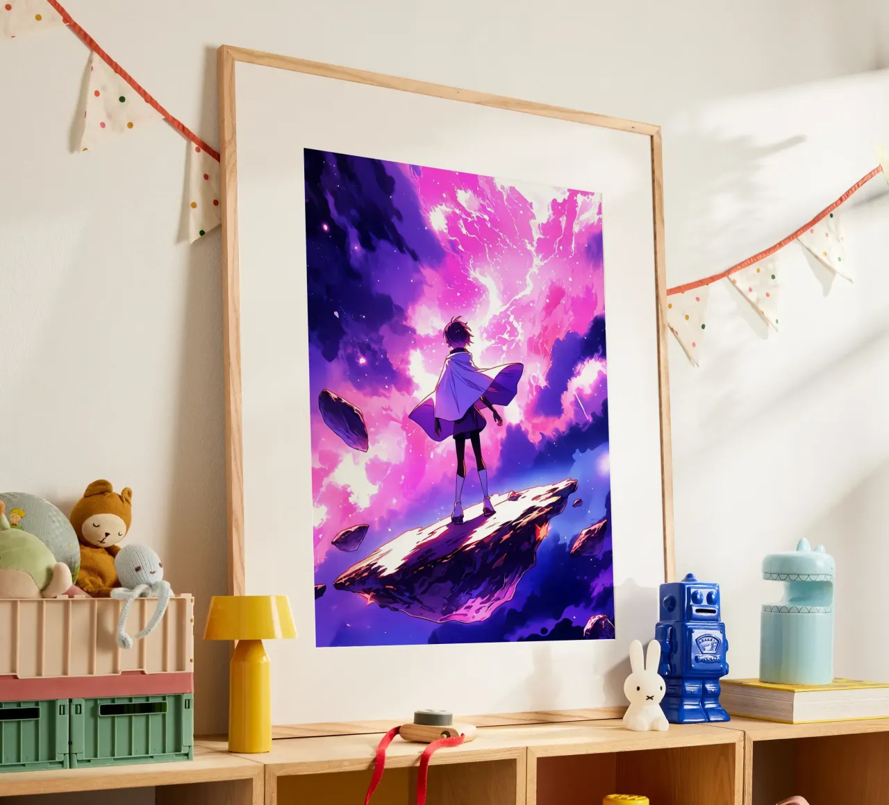 Una ragazza in piedi su un asteroide nello spazio Lofi Art poster da LoFi Gallery