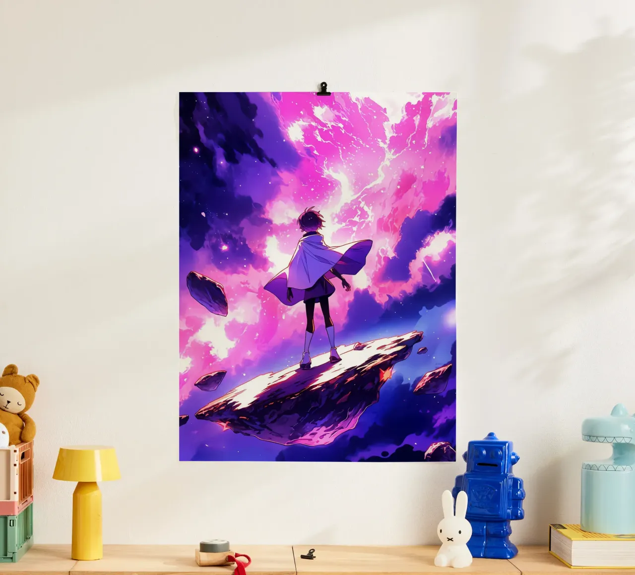 Una ragazza in piedi su un asteroide nello spazio Lofi Art poster da LoFi Gallery