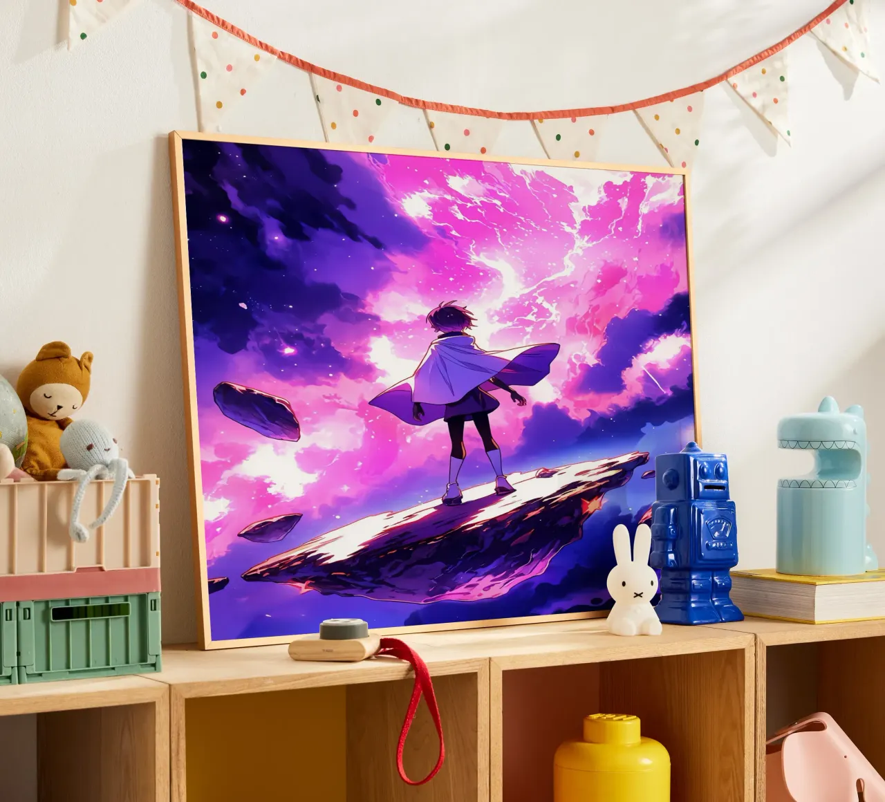 Una ragazza in piedi su un asteroide nello spazio Lofi Art poster da LoFi Gallery