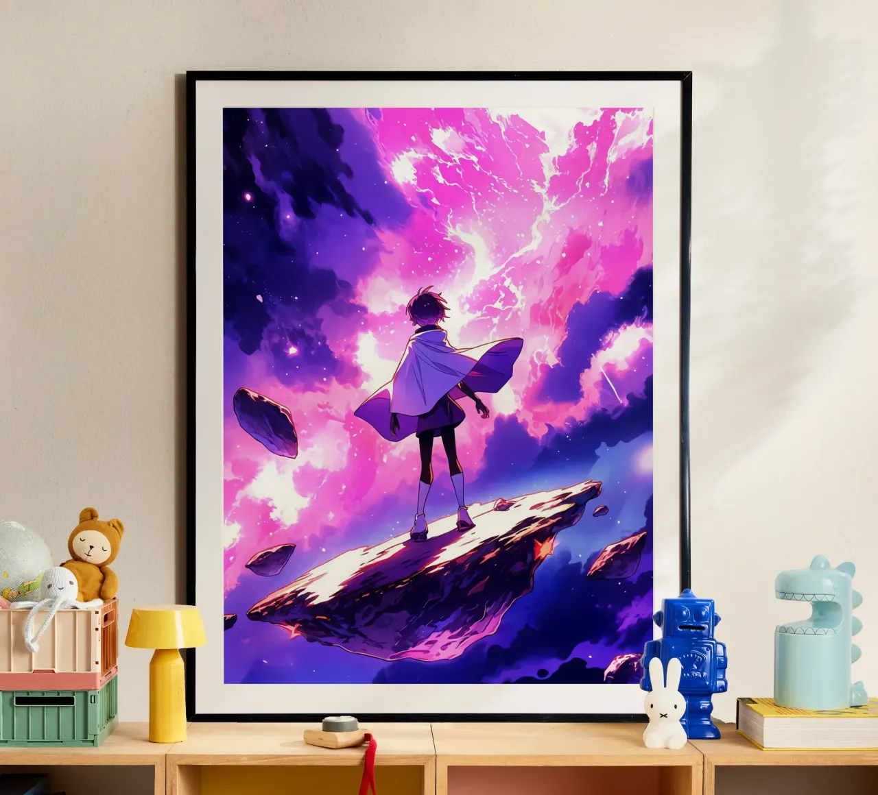 Una ragazza in piedi su un asteroide nello spazio Lofi Art poster da LoFi Gallery