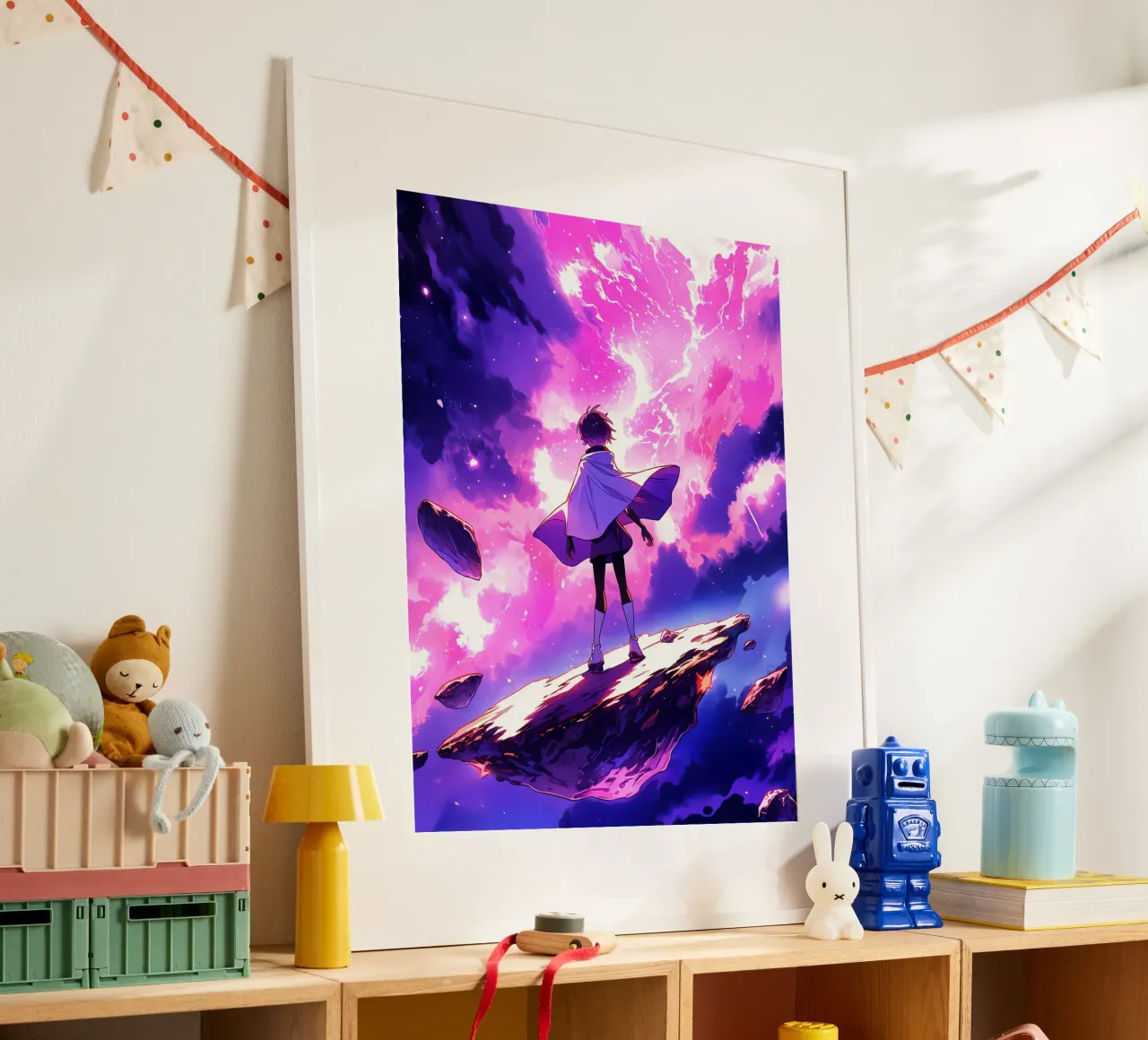 Una ragazza in piedi su un asteroide nello spazio Lofi Art poster da LoFi Gallery