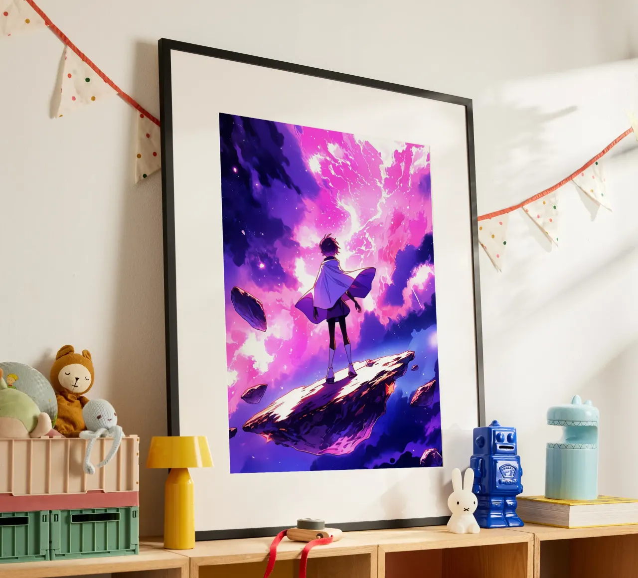 Una ragazza in piedi su un asteroide nello spazio Lofi Art poster da LoFi Gallery