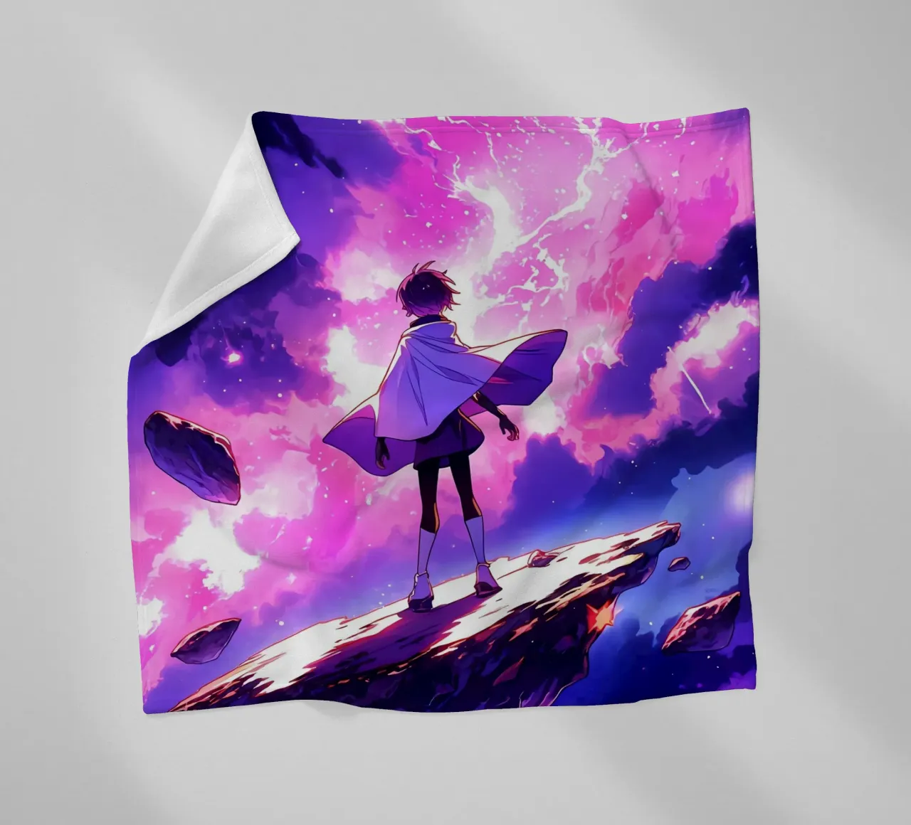 A Girl Standing On An Asteroid IN Space Lofi Art fleece blanket by LoFi Gallery