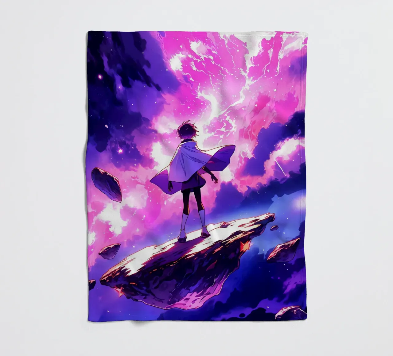 A Girl Standing On An Asteroid IN Space Lofi Art fleece blanket by LoFi Gallery