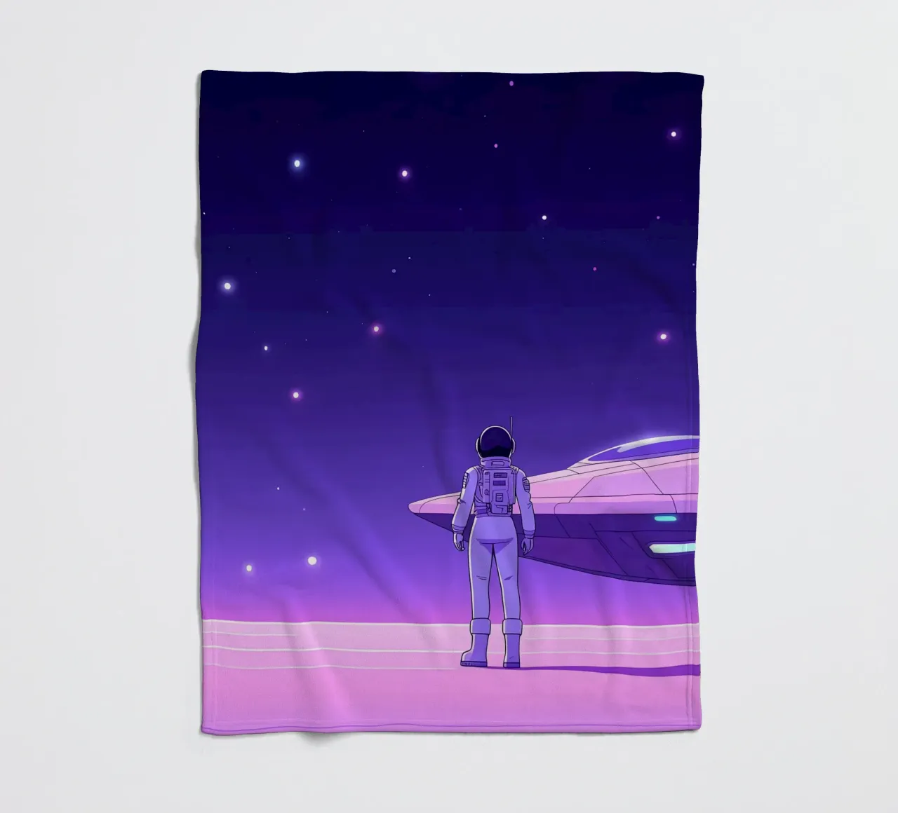 Un astronauta in piedi vicino all'astronave Lofi Art coperta in pile da LoFi Gallery