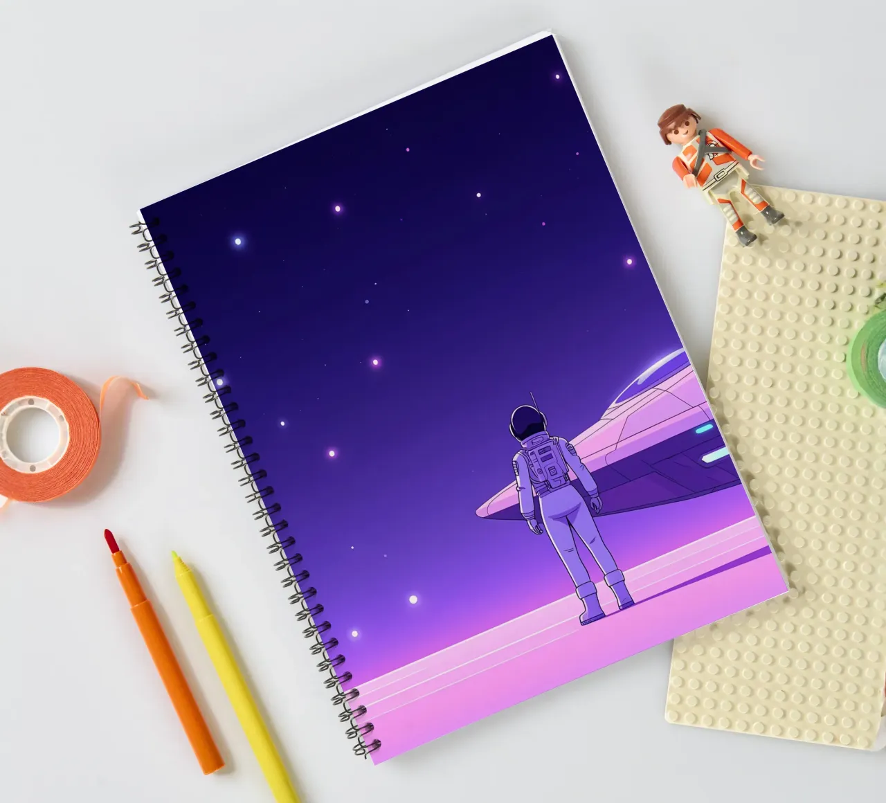 An Astronaut Standing Near Spaceship Lofi Art spiral notebook by LoFi Gallery