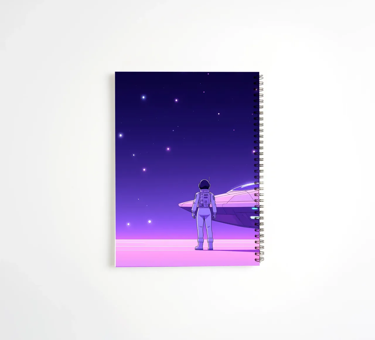 An Astronaut Standing Near Spaceship Lofi Art spiral notebook by LoFi Gallery