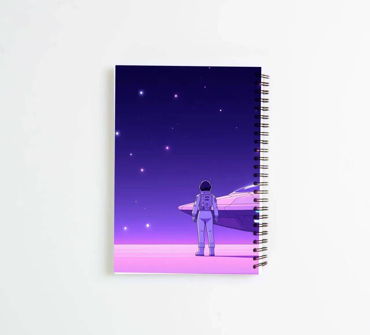 An Astronaut Standing Near Spaceship Lofi Art spiral notebook by LoFi Gallery