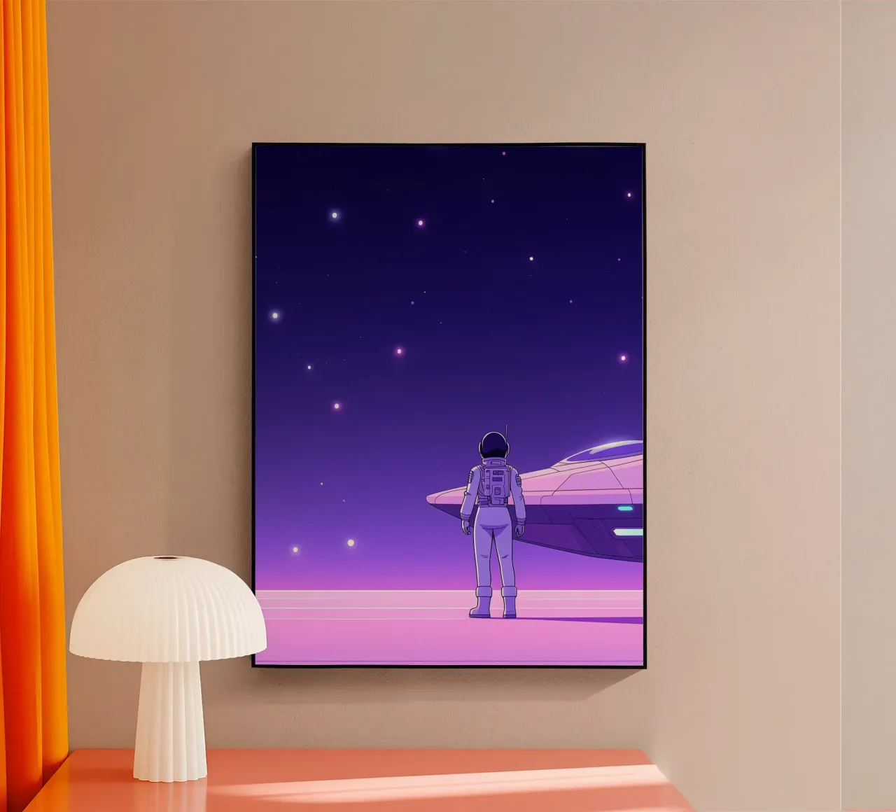 Un astronauta cerca de una nave espacial Lofi Art metacrilato de LoFi Gallery