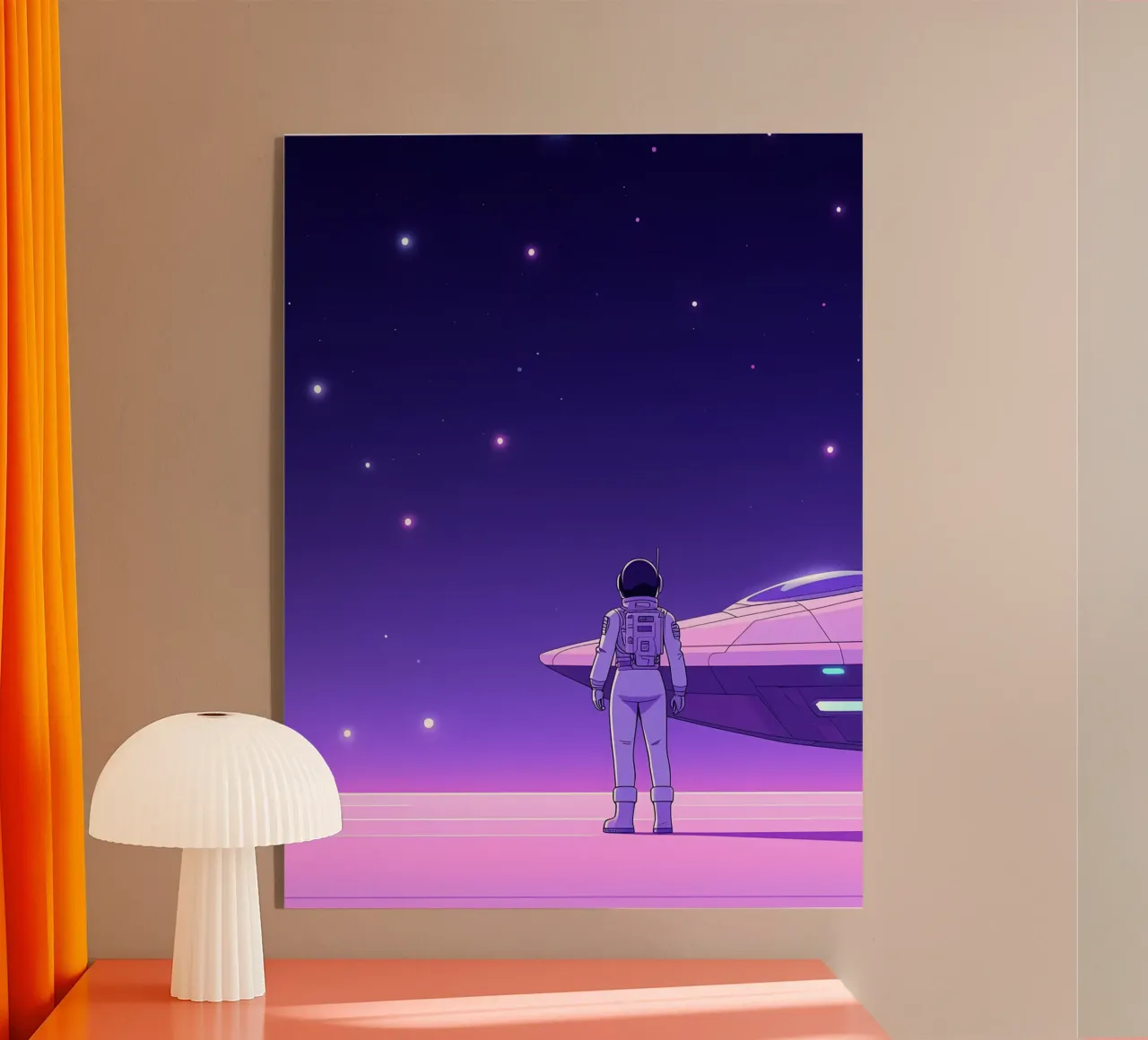 Un astronauta cerca de una nave espacial Lofi Art metacrilato de LoFi Gallery