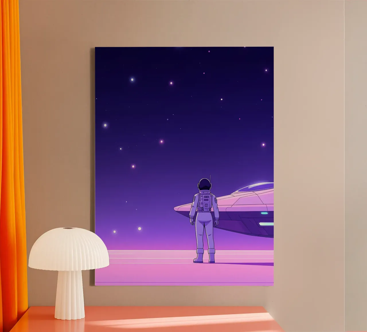 An Astronaut Standing Near Spaceship Lofi Art canvas by LoFi Gallery