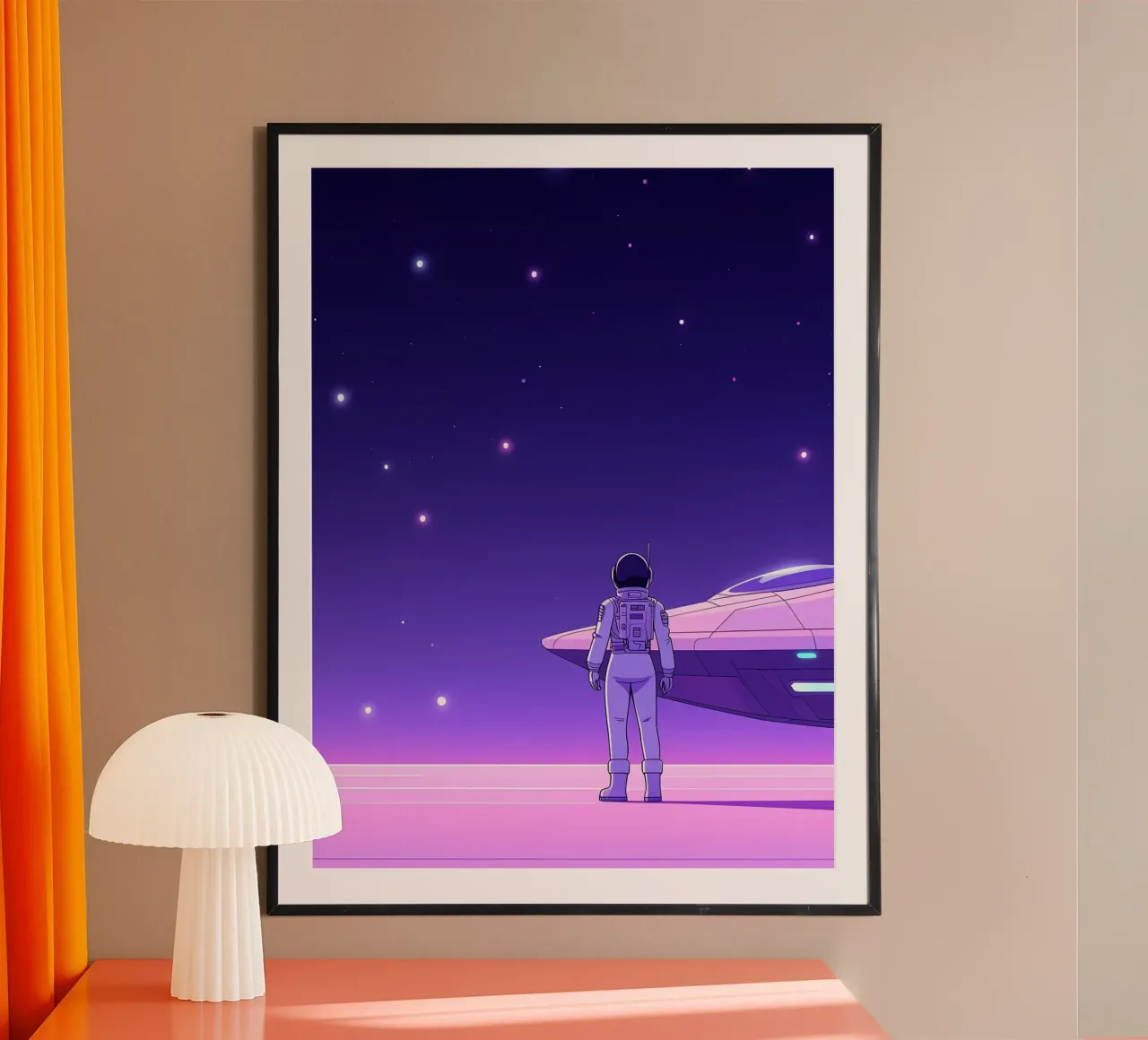 Un astronauta in piedi vicino all'astronave Lofi Art poster da LoFi Gallery