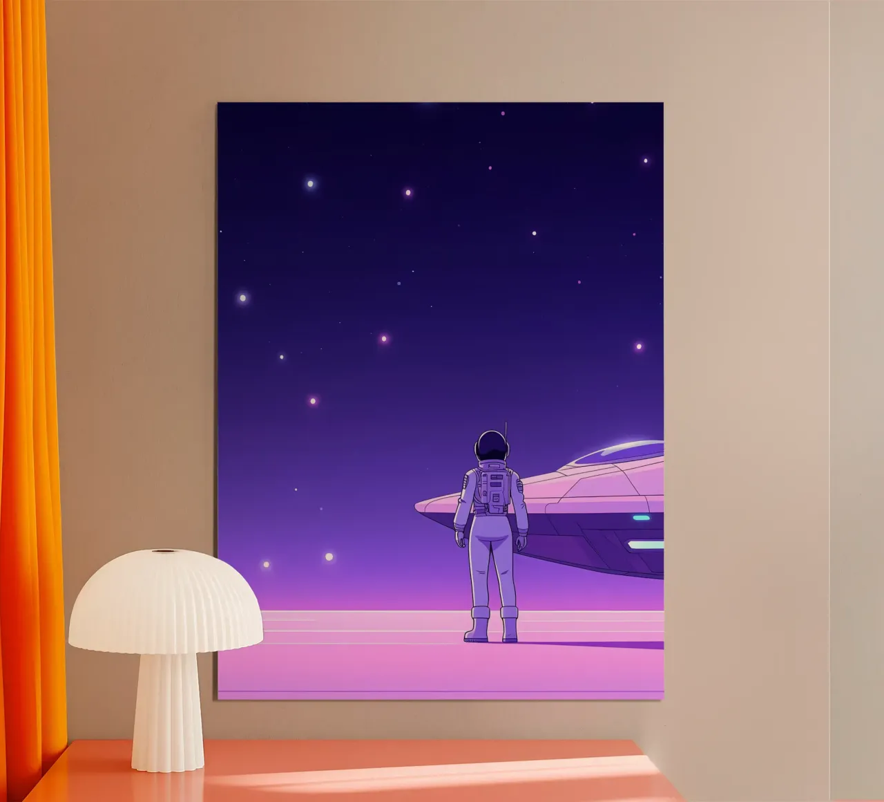 Un astronauta in piedi vicino all'astronave Lofi Art poster da LoFi Gallery