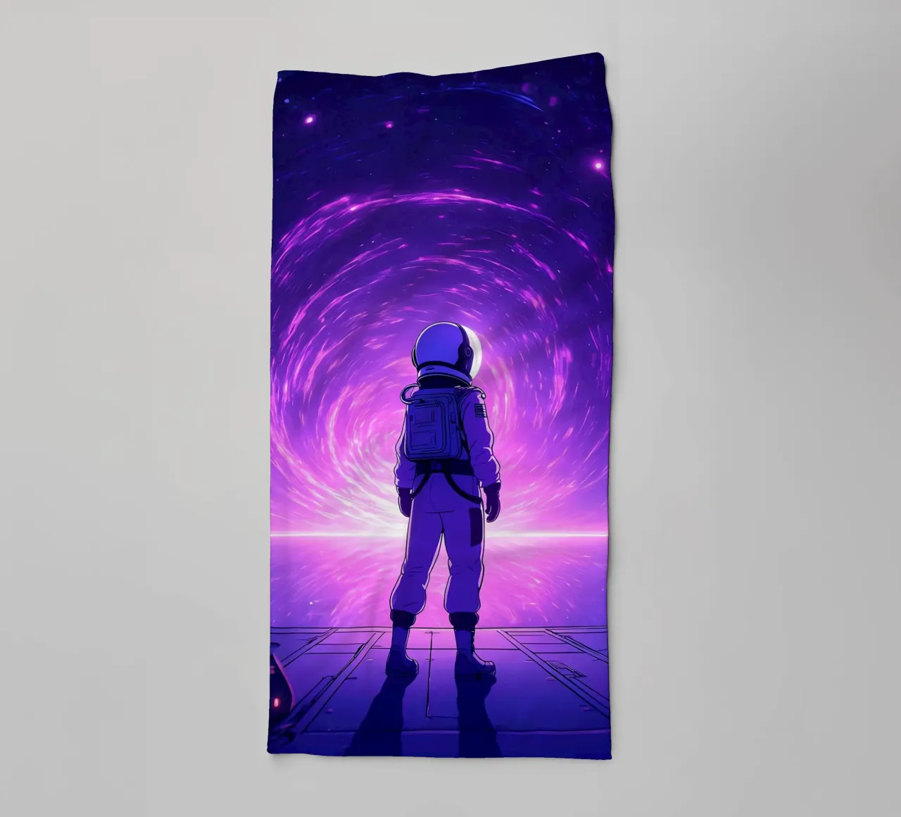An Astronaut Standing Near Space Portal Lofi Art towel by LoFi Gallery