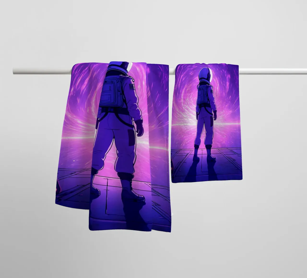 An Astronaut Standing Near Space Portal Lofi Art towel by LoFi Gallery