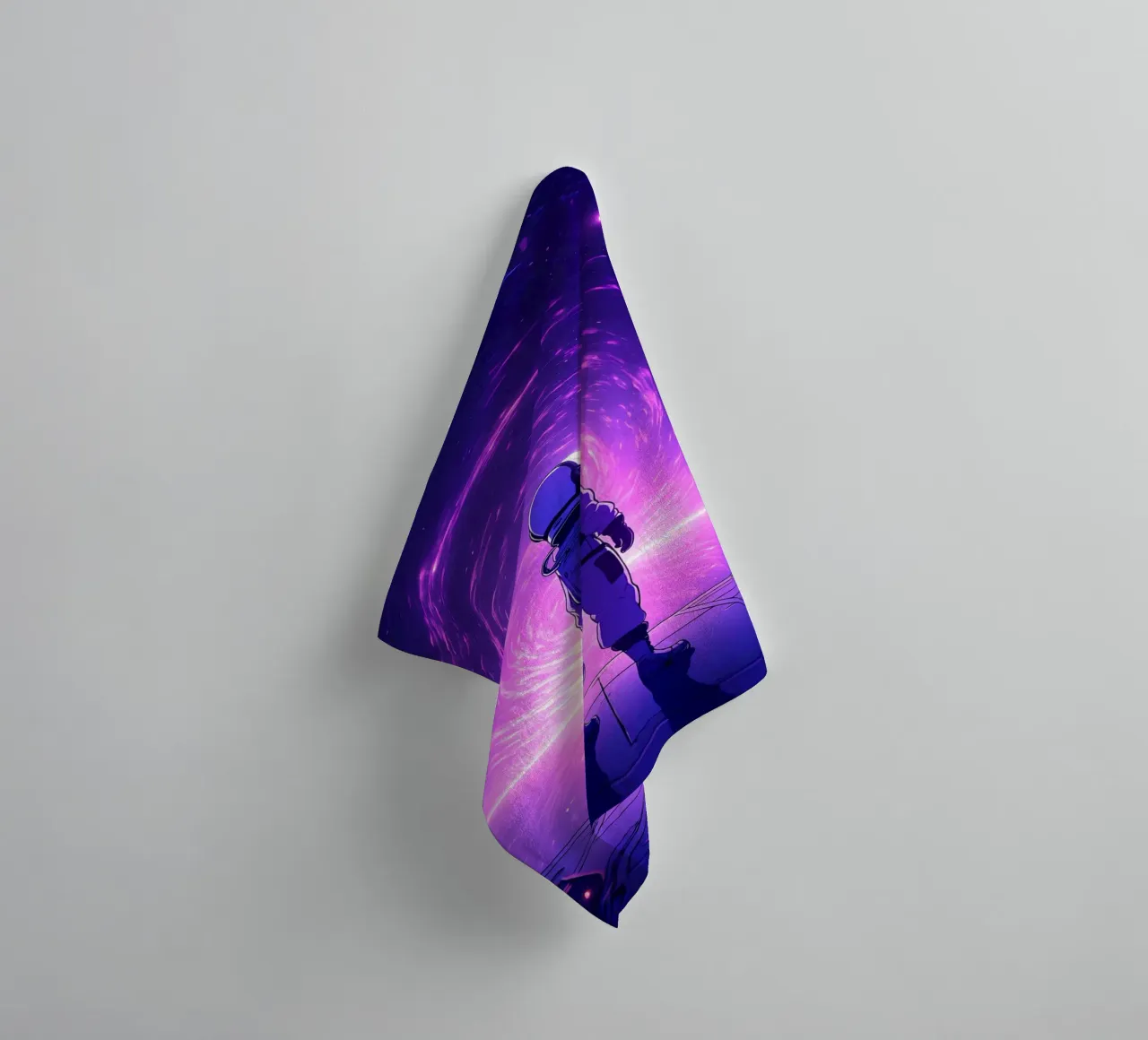 An Astronaut Standing Near Space Portal Lofi Art towel by LoFi Gallery