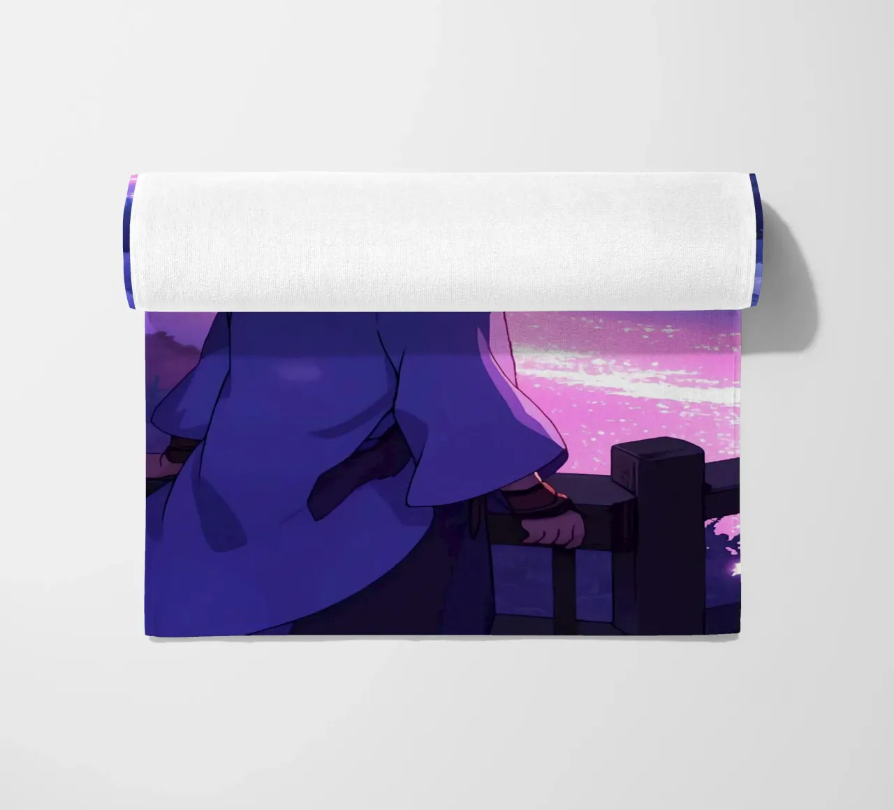 Una ragazza che guarda il fiume incandescente FLow di notte Lofi Art telo mare da LoFi Gallery
