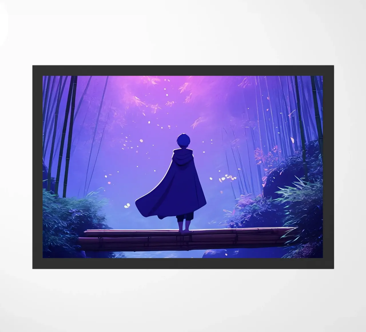 Una Persona De Pie Sobre Un Bosque Bajo La Luna Night Forest Lofi Art felpudo de LoFi Gallery